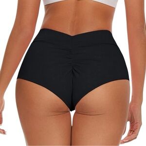 Black high-waisted ruched pole shorts booty shorts lingerie rave festival yoga